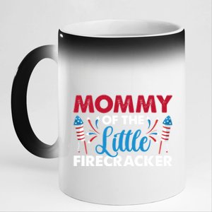 Mommy Of The Little Firecracker 4th Of July Birthday Party Gift 11oz Black Color Changing Mug