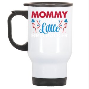 Mommy Of The Little Firecracker 4th Of July Birthday Party Gift Stainless Steel Travel Mug