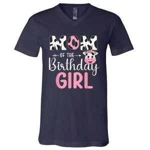 Mom Of The Birthday Farm Cow 1 St Birthday V-Neck T-Shirt