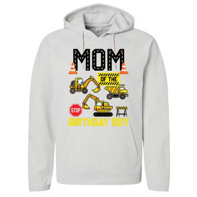 Mom Of The Birthday Boy Construction Worker Bday Party Performance Fleece Hoodie