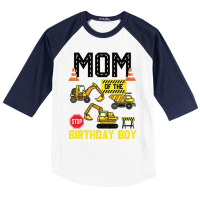 Mom Of The Birthday Boy Construction Worker Bday Party Baseball Sleeve Shirt