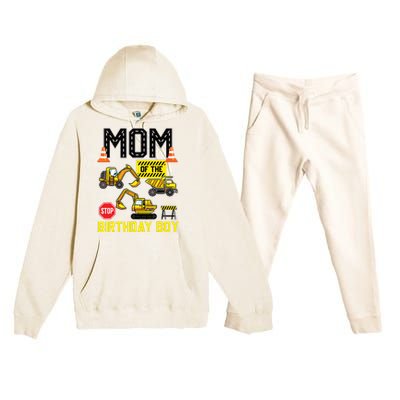 Mom Of The Birthday Boy Construction Worker Bday Party Premium Hooded Sweatsuit Set