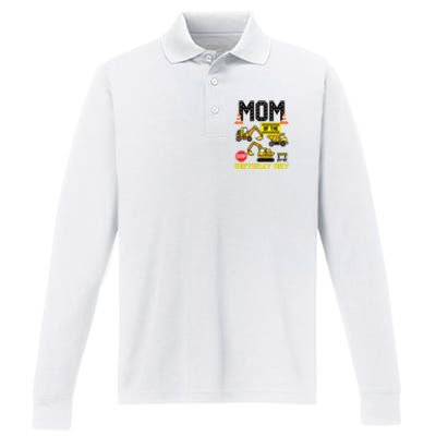 Mom Of The Birthday Boy Construction Worker Bday Party Performance Long Sleeve Polo