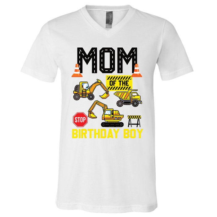 Mom Of The Birthday Boy Construction Worker Bday Party V-Neck T-Shirt