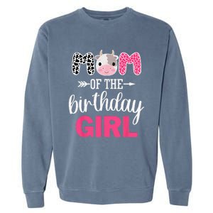 Mom Of The Birthday Farm Cow Mommy Mama Mother 1st Garment-Dyed Sweatshirt