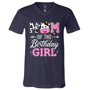 Mom Of The Birthday Funny Farm Cow Mother Mommy Mama V-Neck T-Shirt