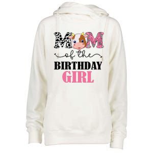 Mom of The Birthday Farm Cow Mommy Mama 1st Womens Funnel Neck Pullover Hood