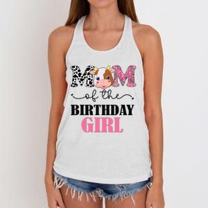 Mom of The Birthday Farm Cow Mommy Mama 1st Women's Knotted Racerback Tank