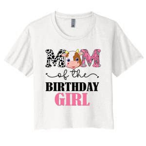 Mom of The Birthday Farm Cow Mommy Mama 1st Women's Crop Top Tee