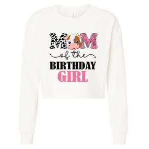 Mom of The Birthday Farm Cow Mommy Mama 1st Cropped Pullover Crew