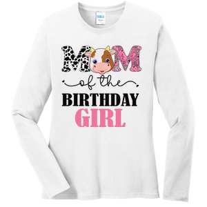 Mom of The Birthday Farm Cow Mommy Mama 1st Ladies Long Sleeve Shirt