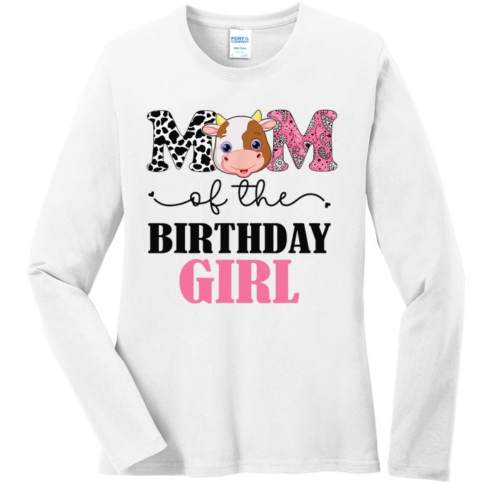 Mom of The Birthday Farm Cow Mommy Mama 1st Ladies Long Sleeve Shirt