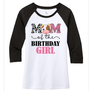 Mom of The Birthday Farm Cow Mommy Mama 1st Women's Tri-Blend 3/4-Sleeve Raglan Shirt