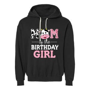 Mom Of The Birthday Girl Farm Cow Mommy Mama 1st Garment-Dyed Fleece Hoodie