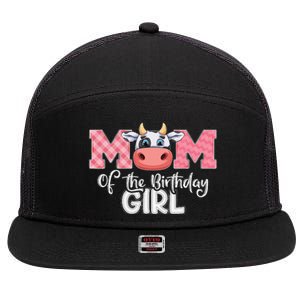 Mom of The Birthday Cow Family Cow Farm Matching 7 Panel Mesh Trucker Snapback Hat