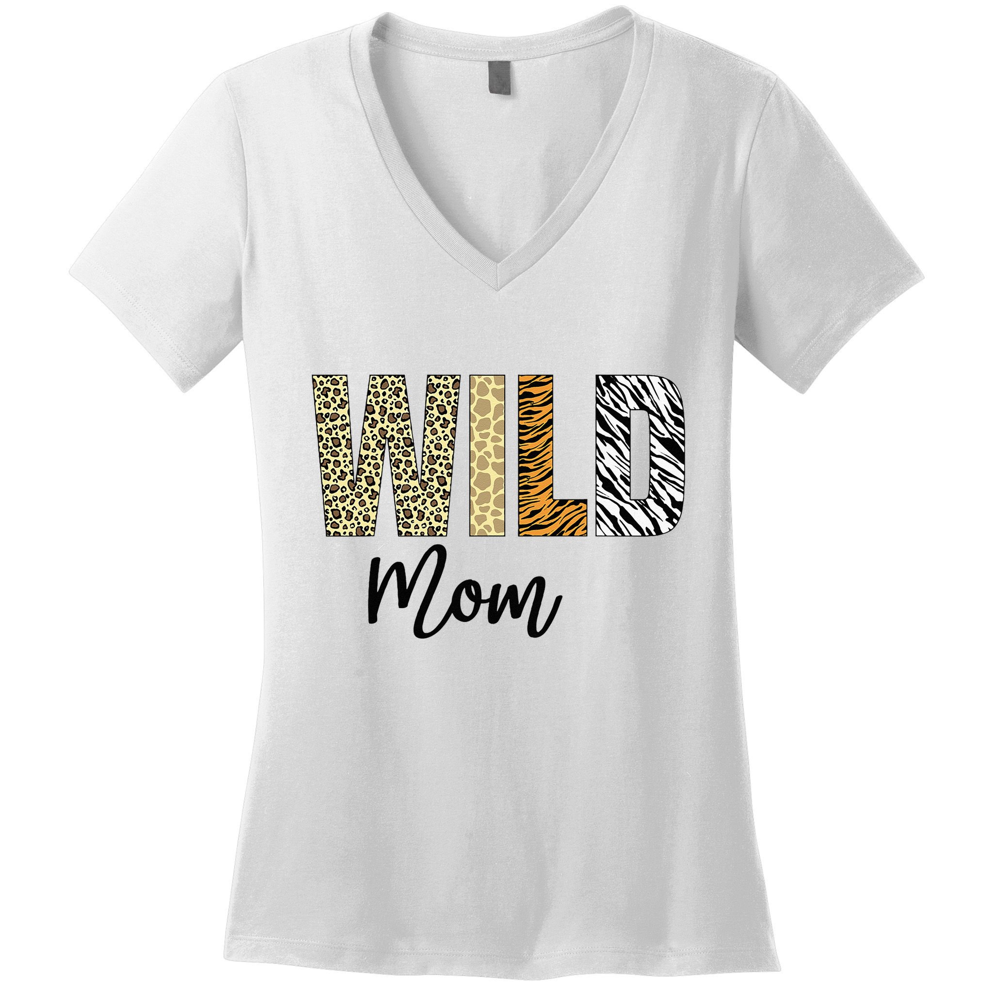 Mom Of The Wild One Zoo Birthday Safari Jungle Animal Women's V-Neck T-Shirt