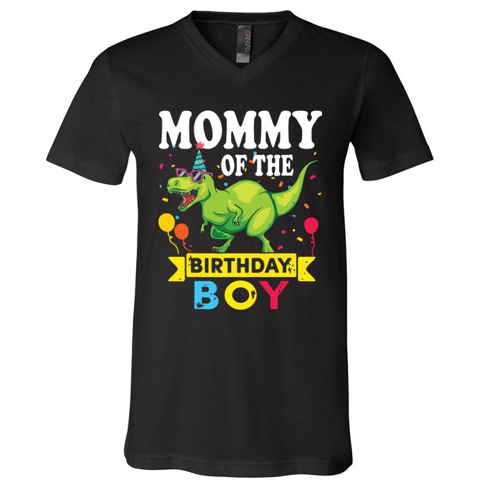 Mommy Of The Birthday TRex RAWR Dinosaur Birthday V-Neck T-Shirt