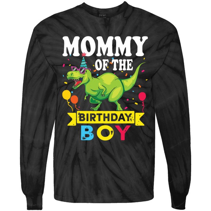 Mommy Of The Birthday TRex RAWR Dinosaur Birthday Tie-Dye Long Sleeve Shirt