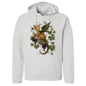 Mystical Orange Tabby Dragon Cat Fae With Grapevines Performance Fleece Hoodie