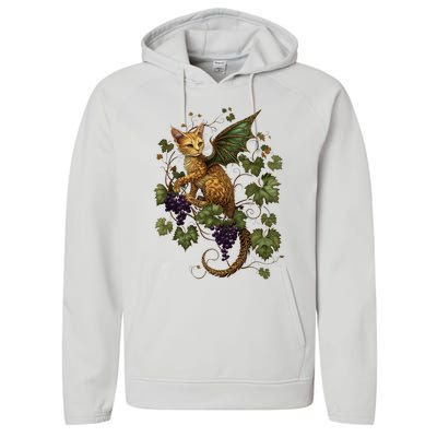 Mystical Orange Tabby Dragon Cat Fae With Grapevines Performance Fleece Hoodie