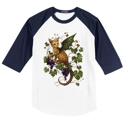 Mystical Orange Tabby Dragon Cat Fae With Grapevines Baseball Sleeve Shirt