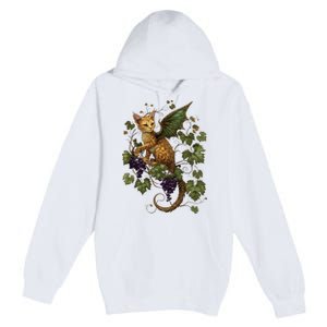 Mystical Orange Tabby Dragon Cat Fae With Grapevines Premium Pullover Hoodie