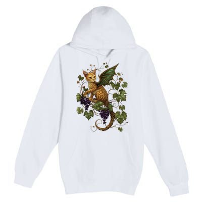 Mystical Orange Tabby Dragon Cat Fae With Grapevines Premium Pullover Hoodie