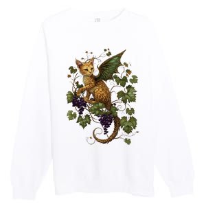 Mystical Orange Tabby Dragon Cat Fae With Grapevines Premium Crewneck Sweatshirt