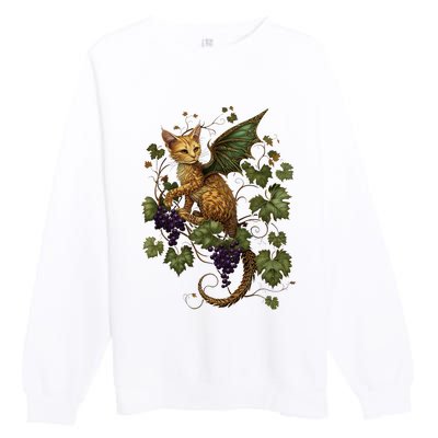 Mystical Orange Tabby Dragon Cat Fae With Grapevines Premium Crewneck Sweatshirt