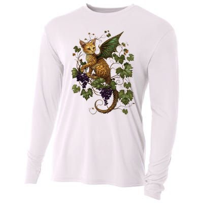 Mystical Orange Tabby Dragon Cat Fae With Grapevines Cooling Performance Long Sleeve Crew