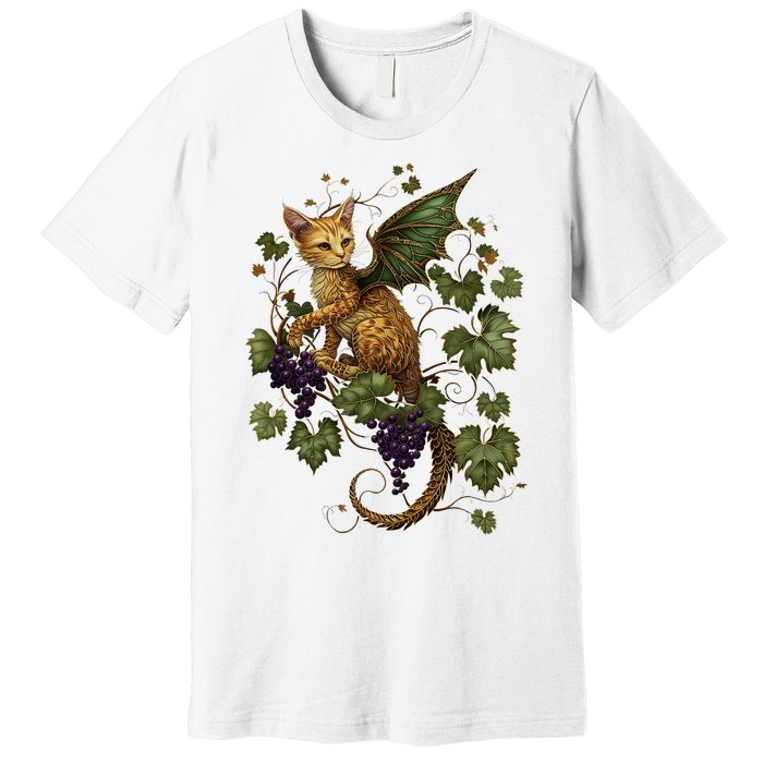 Mystical Orange Tabby Dragon Cat Fae With Grapevines Premium T-Shirt