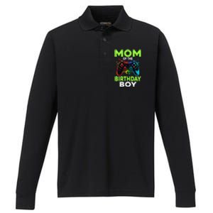 Mom Of The Birthday Matching Video Gamer Birthday Party Performance Long Sleeve Polo