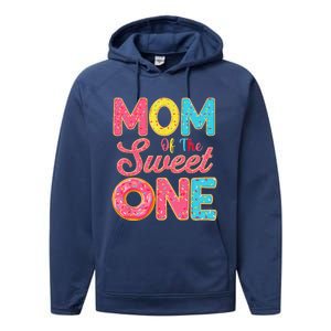 Mom Of The Sweet One 1st Birthday Donut Theme Family Performance Fleece Hoodie