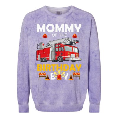 Mommy Of The Birthday Fire Truck Firefighter Party Mom Colorblast Crewneck Sweatshirt