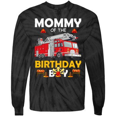 Mommy Of The Birthday Fire Truck Firefighter Party Mom Tie-Dye Long Sleeve Shirt