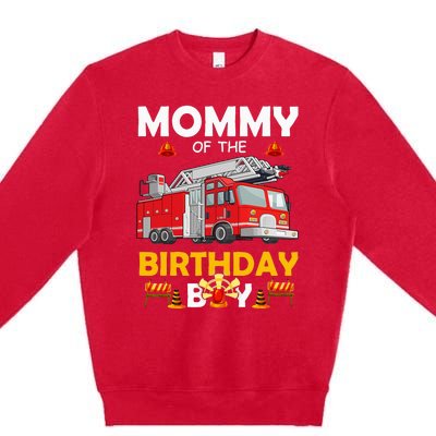 Mommy Of The Birthday Fire Truck Firefighter Party Mom Premium Crewneck Sweatshirt