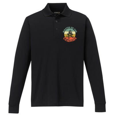 Master Of The Campfire Dad Camping Performance Long Sleeve Polo