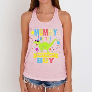 Mommy Of The Birthday TRex RAWR Dinosaur Birthday Women's Knotted Racerback Tank