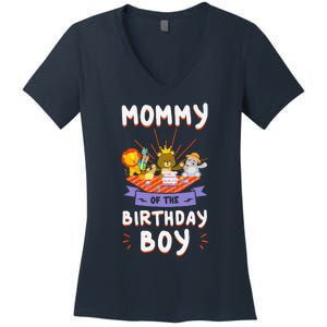 Mommy Of The Birthday Zoo Safari Bday Party Celebration Women's V-Neck T-Shirt