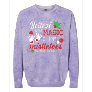 Magic Of Tiny Mistletoes Labor And Delivery Christmas Colorblast Crewneck Sweatshirt