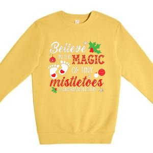 Magic Of Tiny Mistletoes Labor And Delivery Christmas Premium Crewneck Sweatshirt