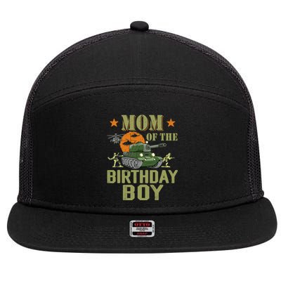 Mom Of The Birthday Boy Army Party Birthday Family 7 Panel Mesh Trucker Snapback Hat