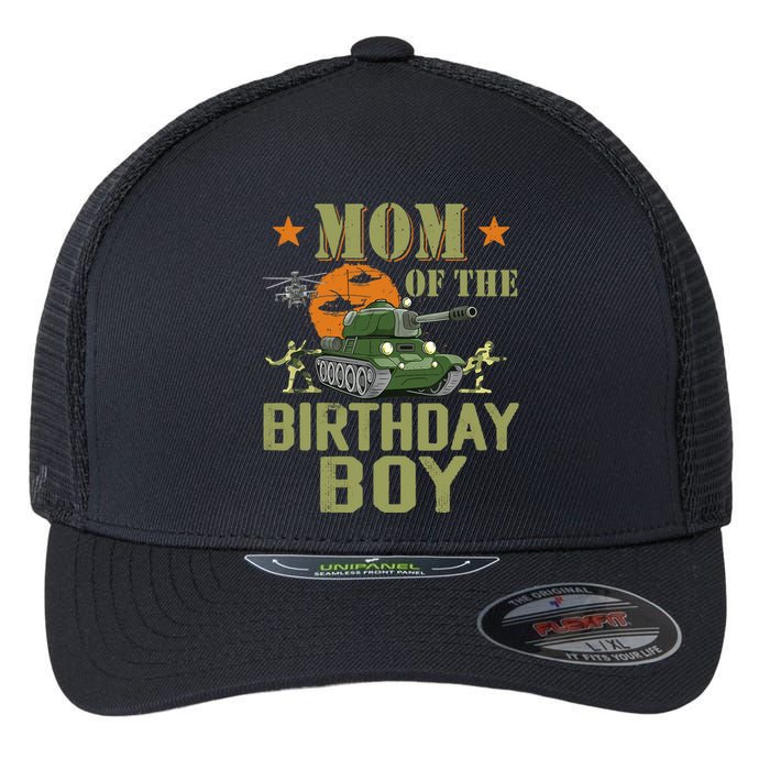 Mom Of The Birthday Boy Army Party Birthday Family Flexfit Unipanel Trucker Cap