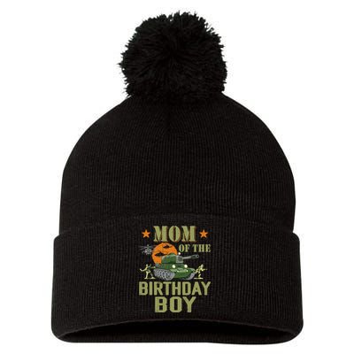 Mom Of The Birthday Boy Army Party Birthday Family Pom Pom 12in Knit Beanie