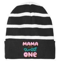 Mama of The Sweet One First Birthday Matching Family Donut Striped Beanie with Solid Band