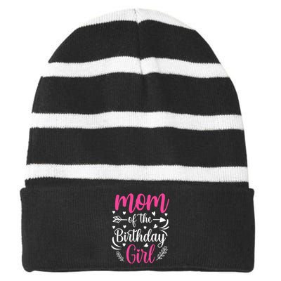 Mom Of The Birthday Girl Funny Mama Bday Party Striped Beanie with Solid Band