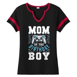 Mom Of The Birthday Boy Matching Video Gamer Birthday Party Ladies Halftime Notch Neck Tee