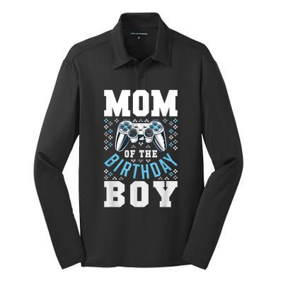 Mom Of The Birthday Boy Matching Video Gamer Birthday Party Silk Touch Performance Long Sleeve Polo