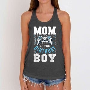 Mom Of The Birthday Boy Matching Video Gamer Birthday Party Women's Knotted Racerback Tank