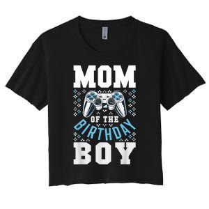 Mom Of The Birthday Boy Matching Video Gamer Birthday Party Women's Crop Top Tee